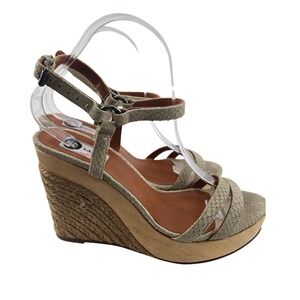 Lanvin‎ Paris Snakeskin Embossed Leather Espadrille Wedge Sandals Beige 40.5